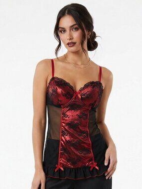 Tracy Tank Top Red Black Mesh Lace Goth Grunge Whimsigoth 2X